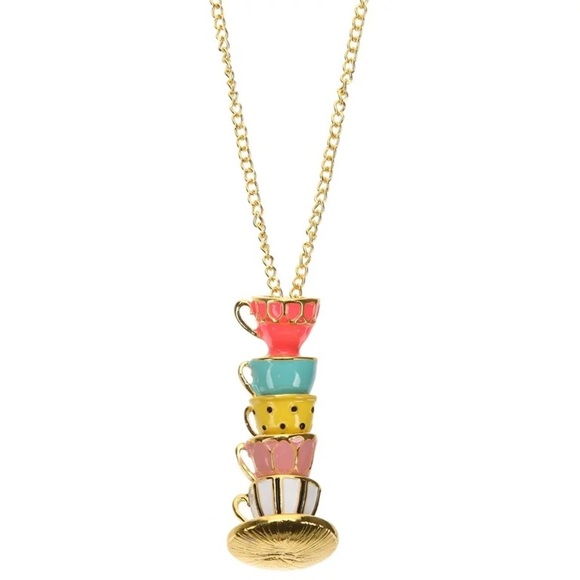 Colorful Tea Time Cups Alice in Wonderland Necklace - Picture 1 of 10